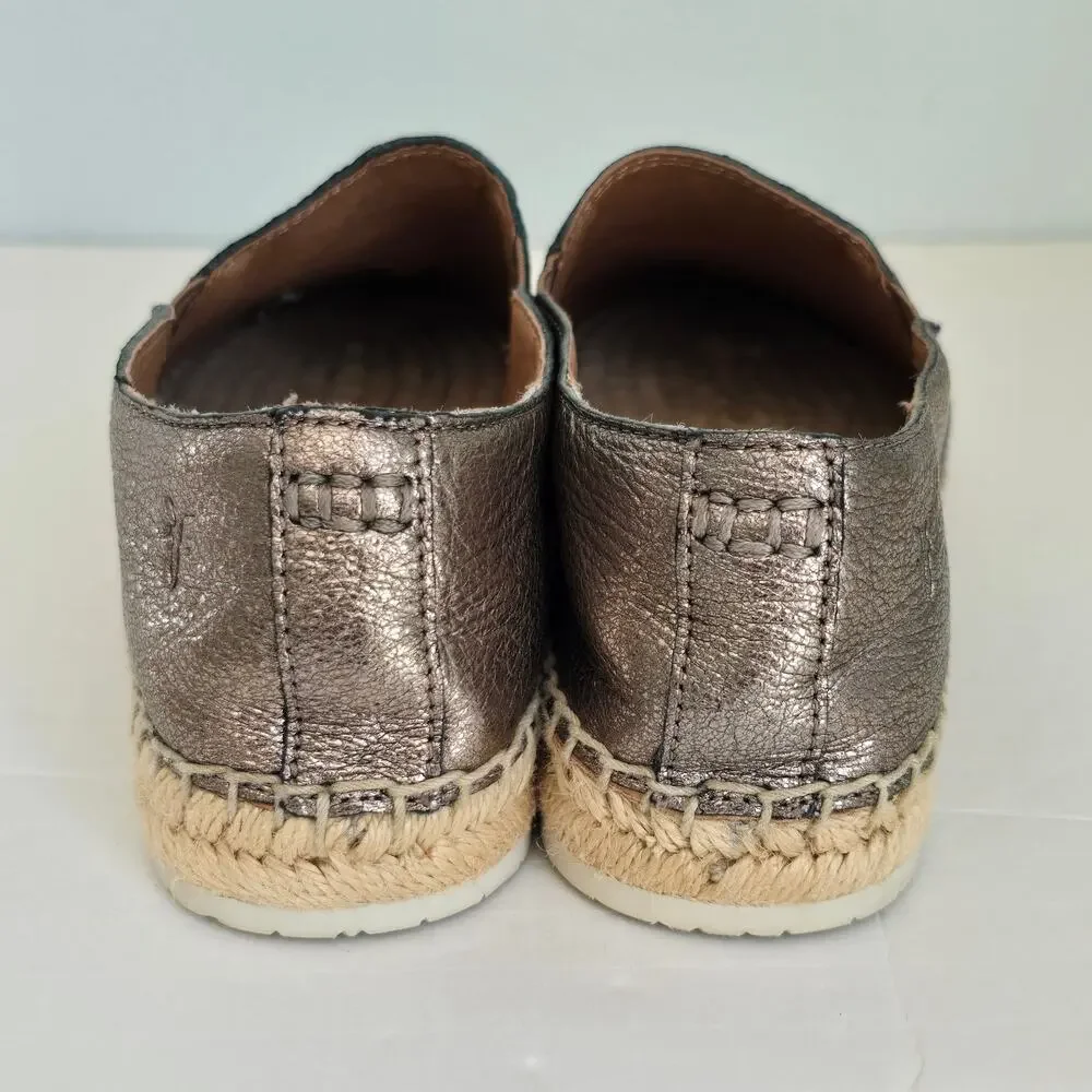 Frye Isbel Leather Espadrilles Women's 5.5M Metallic Gold Silver Summer Boho
